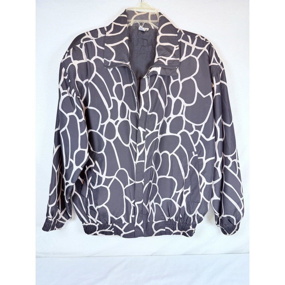 Vintage Fuda International 100% Silk Bomber Jacket Medium Animal Print